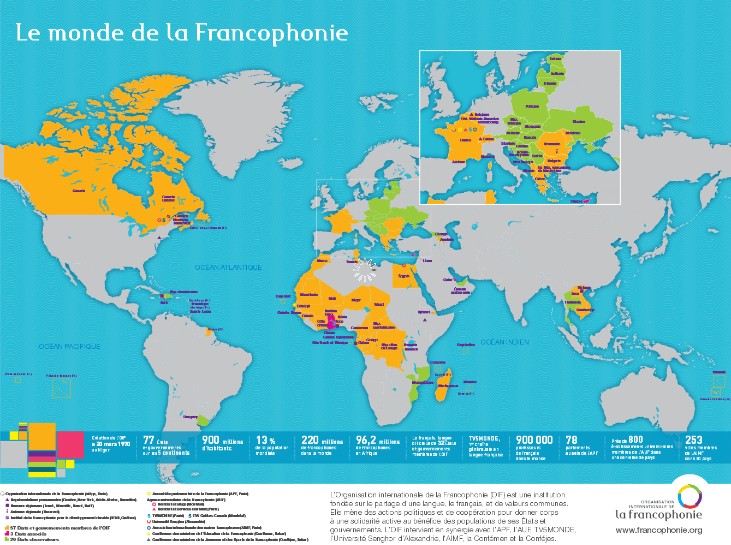 carte du monde des pays francophones